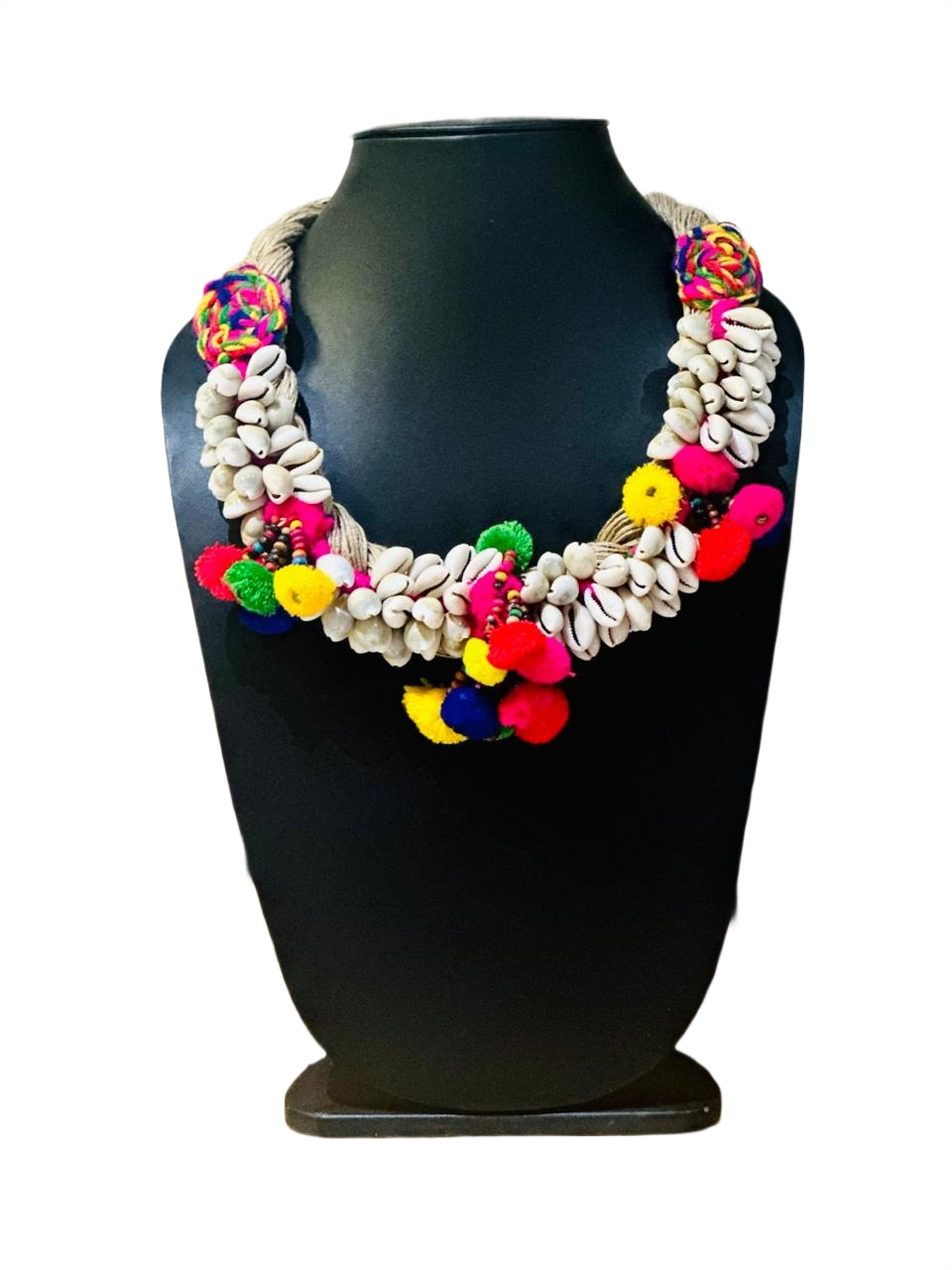 Boho Cowrie Shell & Pom-Pom Statement Necklace