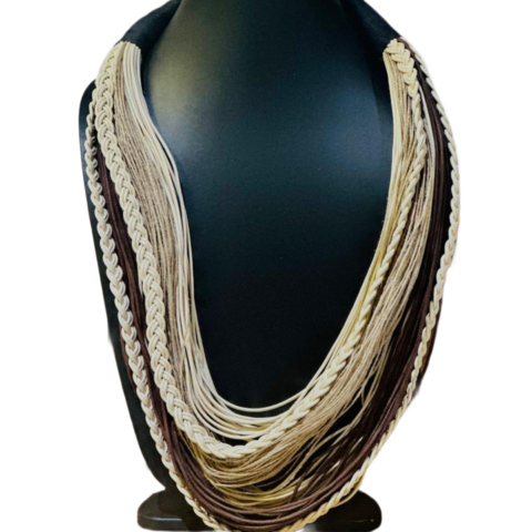 Handcrafted multi layer thread statement necklace in earth tones