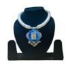 silver tone choker necklace with blue stone pendant oxidised tribal jewelry