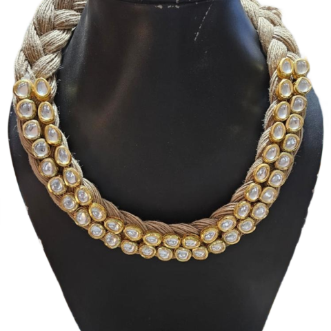 kundan rope necklace cotton thread base gold stone traditional jewelry women