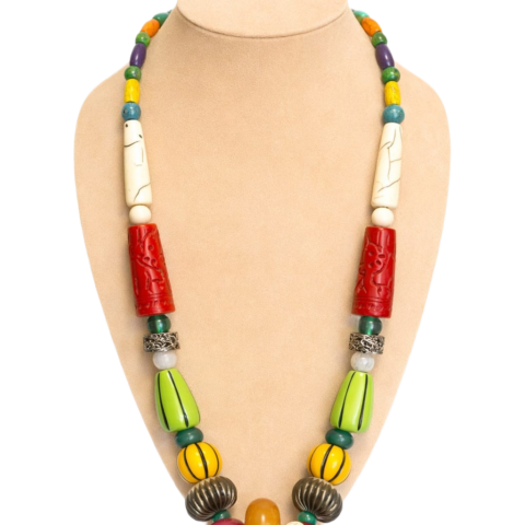 colorful chunky tribal bead necklace handmade boho ethnic jewelry for women