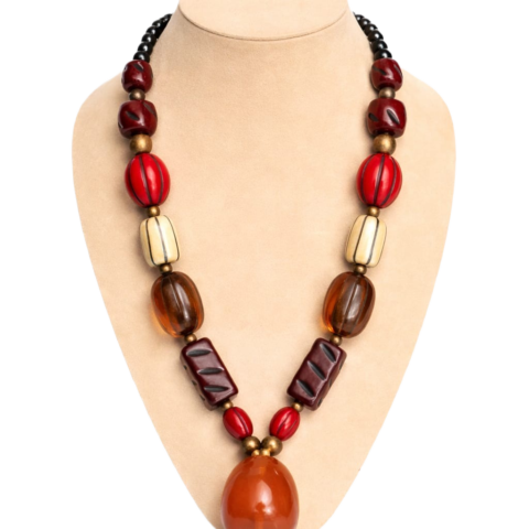 red brown statement beaded necklace with pendant for women ethnic fashion jewelry
