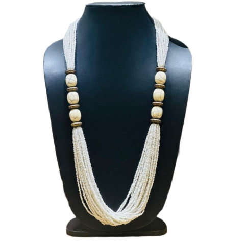 ong white beaded multi layer necklace with stone accents for women