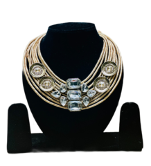 Gold tone multi strand crystal statement necklace