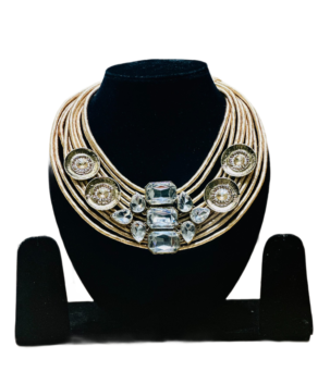 Gold tone multi strand crystal statement necklace