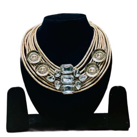 Gold tone multi strand crystal statement necklace
