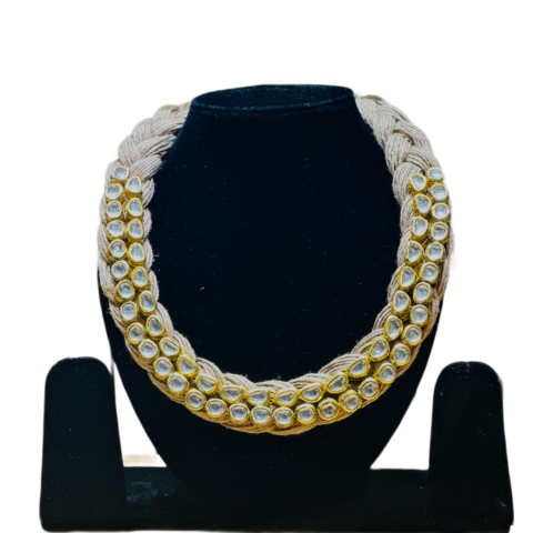 handcrafted cotton kundan necklace gold stone statement jewelry for women