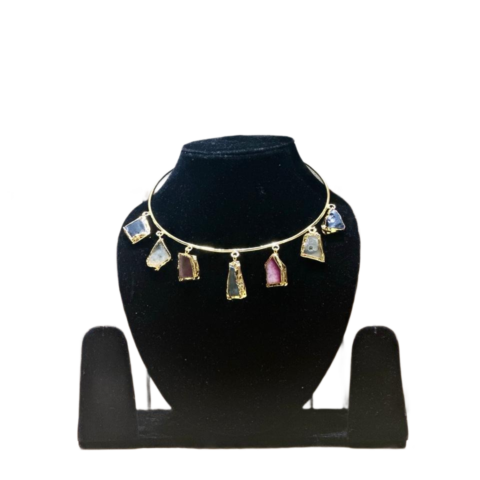 Gold tone geometric stone charm necklace minimalist jewellery