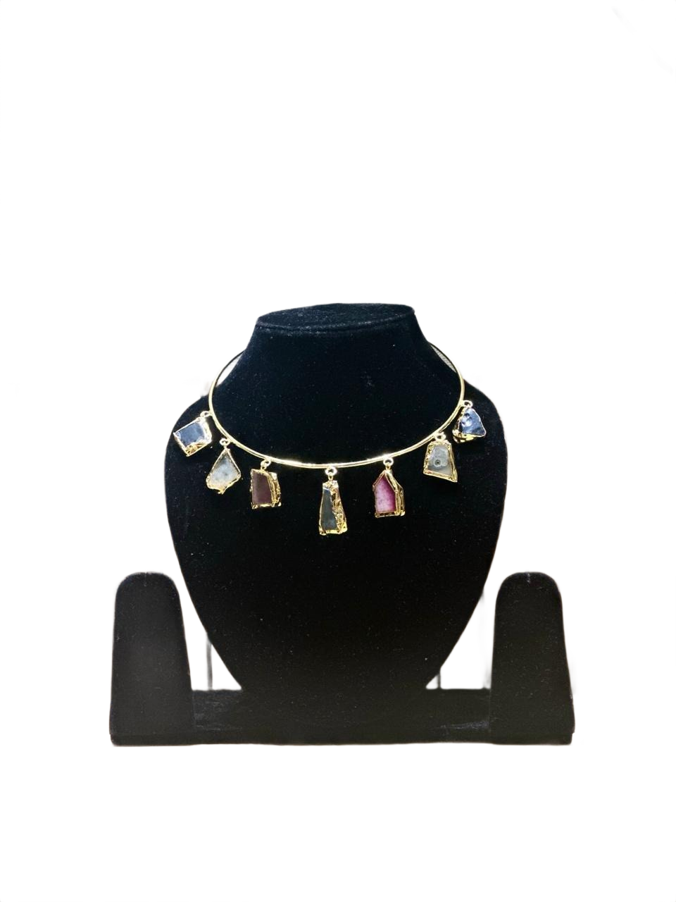 Gold tone geometric stone charm necklace minimalist jewellery