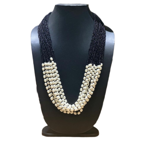 Black beaded multi strand pearl necklace statement jewellery