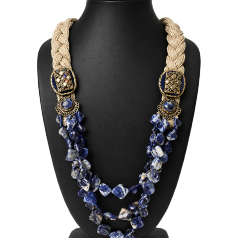 Sapphire Mist Jute & Stone Necklace