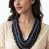 Handcrafted multi layer braided cord statement necklace in black and grey