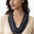 Handcrafted multi layer braided cord statement necklace in black and grey