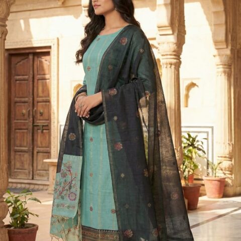 Aqua Cotton Linen Suit Set for Women