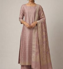 Women dusty rose woven silk-blend suit set with dupatta for festive wear