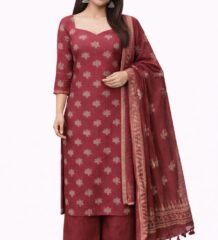Women maroon cotton Bagru print suit set with dupatta