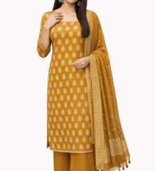 Women mustard cotton Bagru print suit set with dupatta