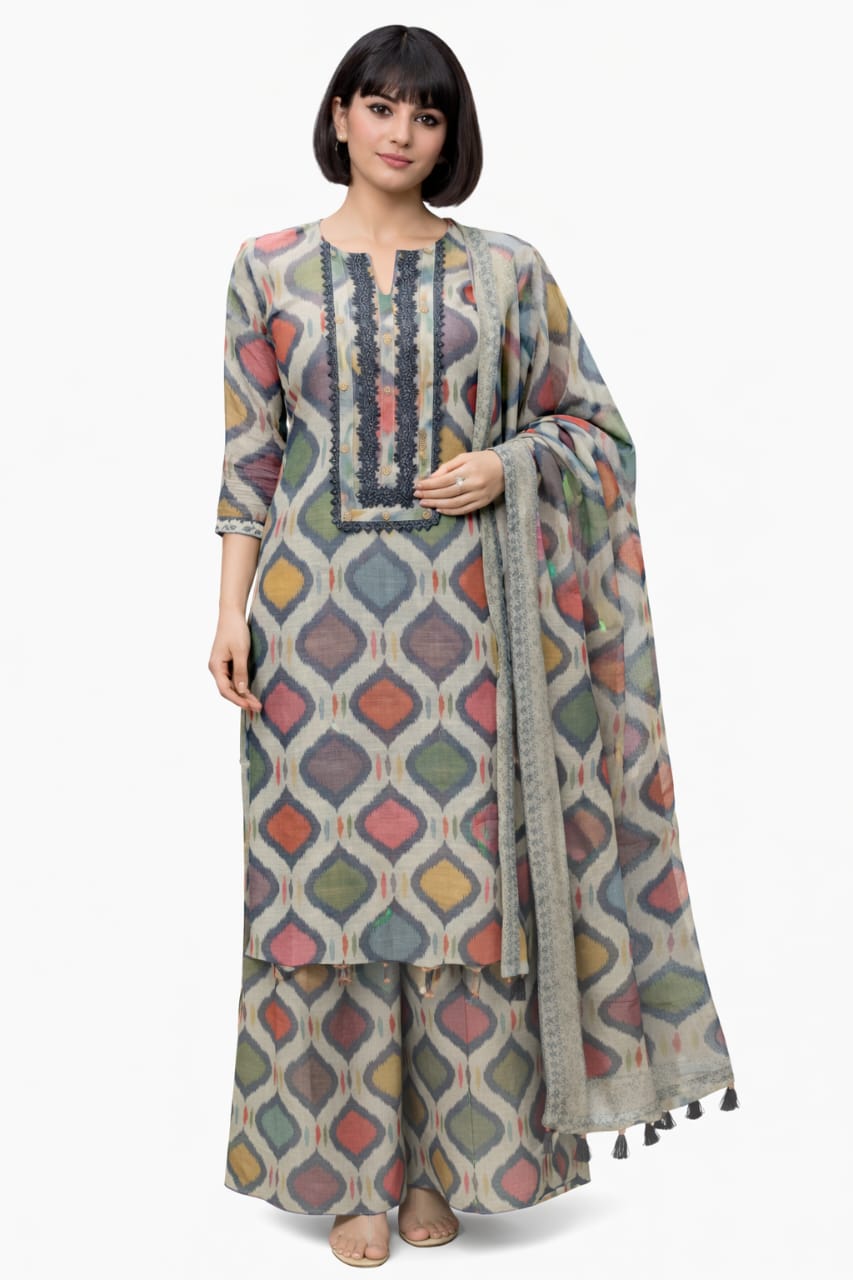 Women’s Multicolor Cotton Printed Suit Set with Dupatta – Festive & Casual Wear - Image 2