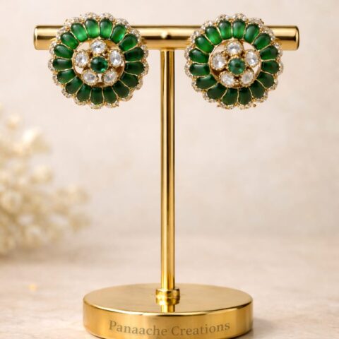 green floral kundan stud earrings for women round festive jewellery