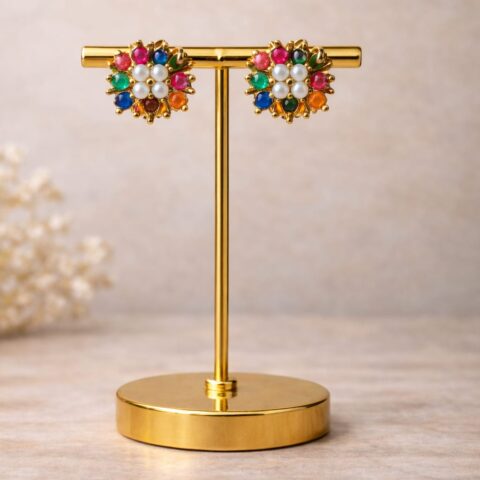 multicolor floral stud earrings for women small kundan style daily wear jewellery