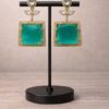 Green stone square drop earrings for women wedding jewellery