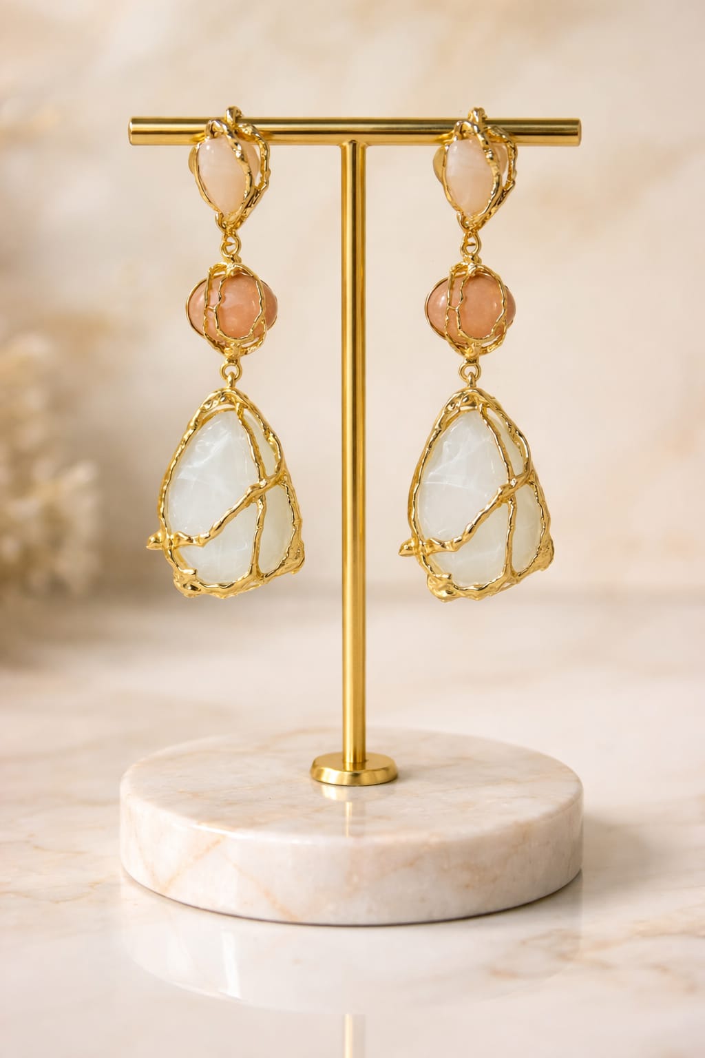 gold statement drop earrings abstract stone designer party wear earrings women